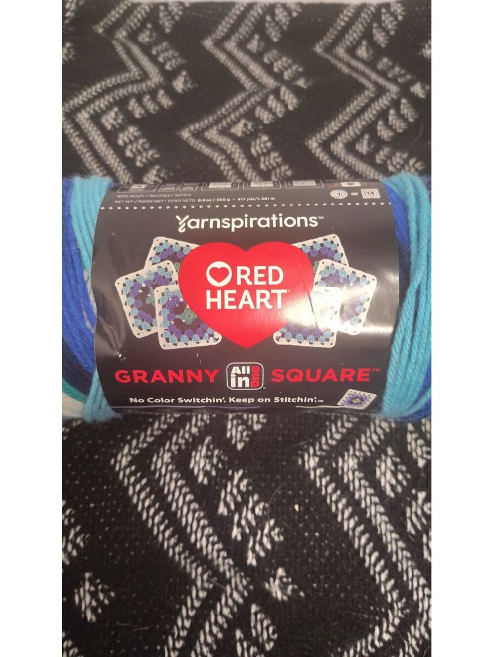 Red Heart All in One Granny Square Yarn Soft White Frigid Blue 250g 417yd